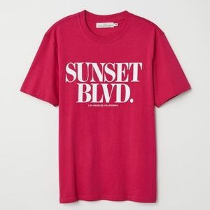 H&M T-shirt with Printed Design Dark pink/Sunset Blvd